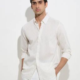 Ascot by Westside Beige Stripe Printed Relaxed-Fit Shirt-image-78