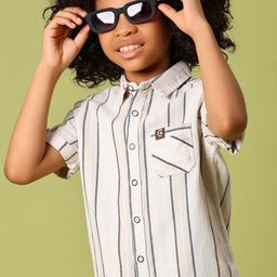 V-Mart Boys Vertical Striped Spread Collar Cotton Chest Pocket Shirt-image-63