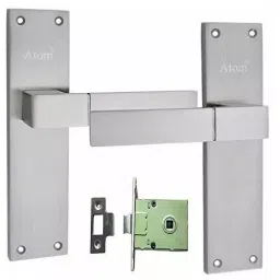 Atom Iron Silver Door Handle Lock Set, MH-AL-51-CLOSED-SS-10