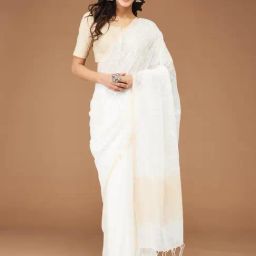Fabindia White Embroidered Saree-image-68