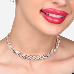 Zaveri Pearls Rose Gold Dazzling Cubic Zirconia Sleek Brass Necklace Earring Set-ZPFK15979-image-34