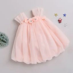 Many Frocks Kids Peach Solid Dress-image-28