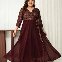 Miss Chase A+ Purple Self Design A-Line Dress-image-62