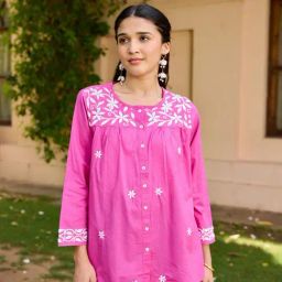 House Of Chikankari Pink Cotton Chikankari Shirt-image-21