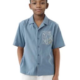 Rare Ones Boys Blue Cotton Embroidered Shirt-image-118