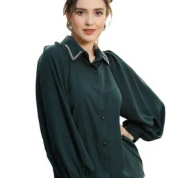 Melon by PlusS Dark Green Embellished Casual Shirt-image-14