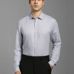 Louis Philippe Grey Cotton Regular Fit Texture Shirt-image-99