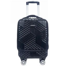 Carriall Trail Black Textured Hard Smart Trolley Bag - 20 Inch-image-43
