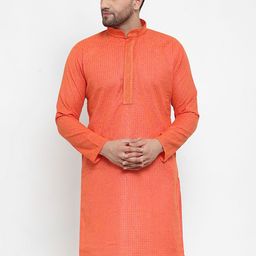 Jompers Men Orange & Red Embroidered Straight Kurta-picture-16