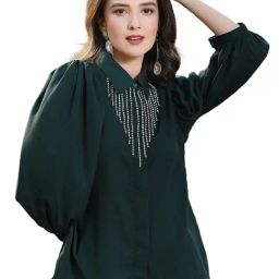 Melon by PlusS Dark Green Embellished Casual Shirt-image-27