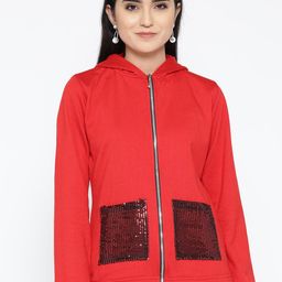 Belle Fille Women Red Solid Hooded Jacket-image-49