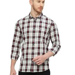 Basics Red Cotton Slim Fit Checks Shirt-image-42