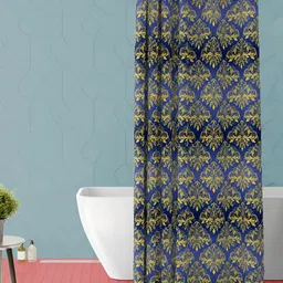 ArtzFolio Navy Blue & Yellow Ethnic Motifs Printed Waterproof Shower Curtain-image-57