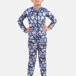 Kiddopanti Boys Grey & Blue Printed Full Sleeves Swimsuit-image-6