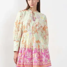 Vero Moda Off White Cotton Flare Fit Floral Print Dress-image-42