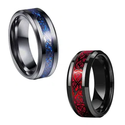 MEENAZ Men Set Of 2 Stainless Steel Silver-Plated Dragon Band Finger Rings-image-85