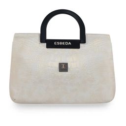 ESBEDA White Colour Drymilk Croco Acrylic Handle Handbag for Women-picture-1