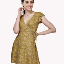 VASTRADO Green Floral A-Line Dress-image-97