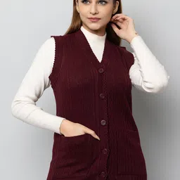 Hifzaa V-Neck Sleeveless Woollen Cardigan-image-26