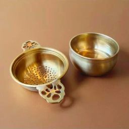 Peepul Tree Gold Brass Tea Strainer & Bowl-25
