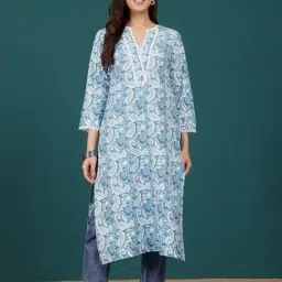 Varanga Blue Cotton Printed Kurta-image-52