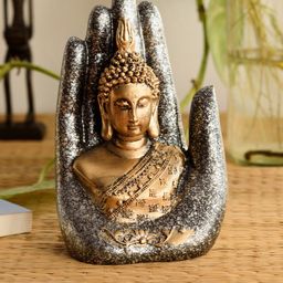 eCraftIndia Silver-Toned & Gold-Toned Golden Silver Handcrafted Buddha Palm-image-94