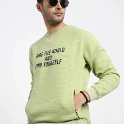 SHOWOFF Green Cotton Slim Fit Stripes Sweatshirt-33