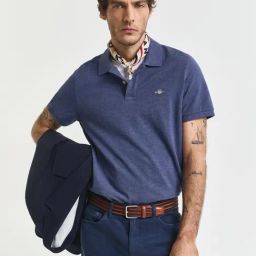 GANT Blue Pure Cotton Regular Fit Solid Polo T-Shirt-picture-38