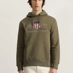 Gant Green Regular Fit Embroidered Hooded Sweatshirt-image-84