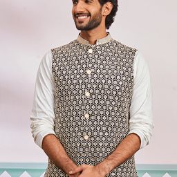 VASTRAMAY Floral Embroidered Woven Nehru Jacket-picture-57