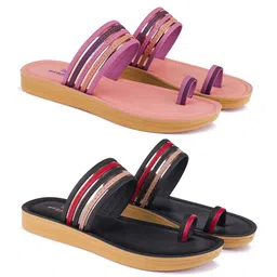 BERSACHE Set Of 2 Open Toe Flats-3
