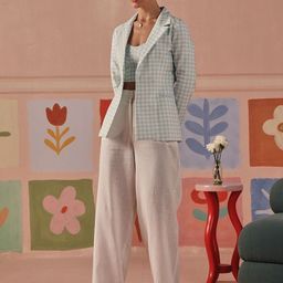 Sage by Mara Checked Pure Cotton Single-BreastedBlazer-image-96