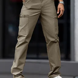 Maniac Men Cotton Submarine Cargo Buckle Pockets Trousers-image-77