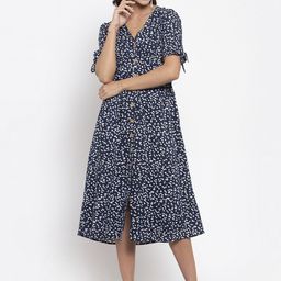 Gipsy Women Navy Blue & White Printed A-Line Dress-image-61