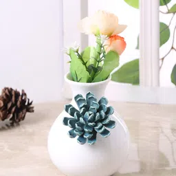 Aura White & Blue Textured Ceramic Vase-image-59