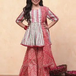 Biba Girls Floral Printed Empire Sequinned A-Line Kurta with Churidar & Dupatta-picture-17