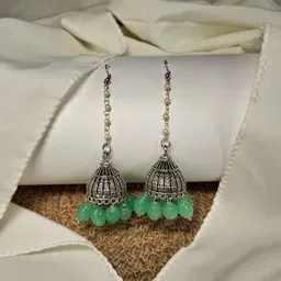 HOPMEE Silver-Plated Artificial Beaded Dome Shaped Jhumkas-12