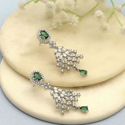 Biba Silver-Plated Artificial Stones Studded Oval Shaped Drop Earrings-image-48