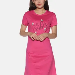 TWIN BIRDS Pink & White Printed Nightdress-image-8