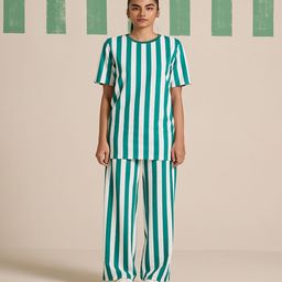 Muvazo Striped Round Neck Top With Trousers Co-Ords-image-54