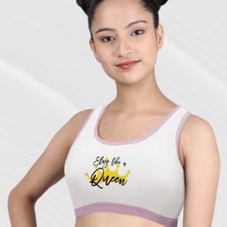 D'chica Slay Like A Queen Text & Crown Placement Printed Athleisure Sports Bra - White-image-34