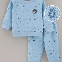 Ollypop Polyfill Full Sleeves Winter Night Suit Printed- Blue-image-58