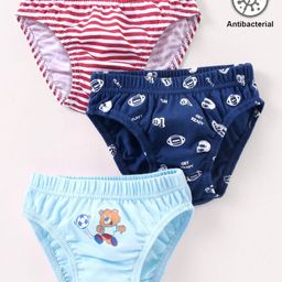 Babyhug 100% Cotton Antibacterial Briefs Stripes & Bear Print Pack of 3 - Blue & Red-picture-2