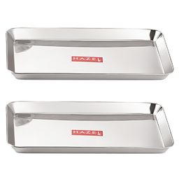 HAZEL Stainless Steel Serving Trays Rectangle Premium Dining Table Plater Silver - Pack of 2-13