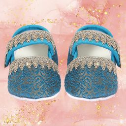 Coco Candy paisley & Leaf Designed Brocade Lace Embellished Booties - Blue-image-36
