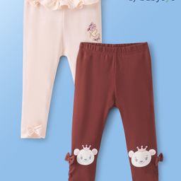 Babyoye Eco-Conscious 100 % Cotton Bio Wash Leggings Pack of 2 - Maroon & Cream-image-41