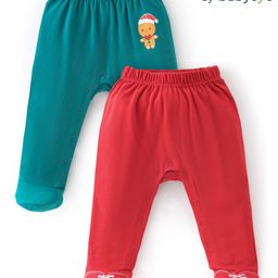 Babyoye 100% Cotton with Eco Jiva Finish Cookie Print Footed Diaper Pants Pack of 2 - Red & Green-image-20