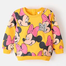 Babyhug Cotton Knit Full Sleeves Minnie Mouse Graphics Printed Sweatshirt - Mustard Yellow-image-85
