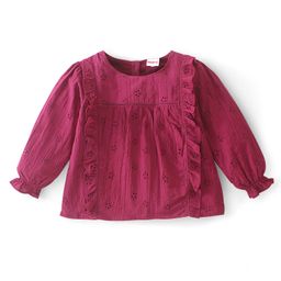 Babyhug 100% Cotton Full Sleeves Shiffli Top with Frill Detailing - Maroon-image-103