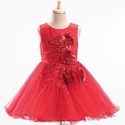 Mark & Mia Sleeveless Frock With Floral Sequine Detailing - Red-image-89